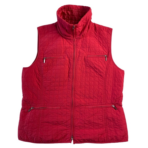 Chico's Red Quilted Zip Up Pocket Vest - Size 1 / Medium / 8 - Picture 2 of 12